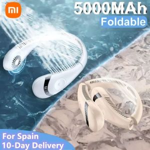 Apparater Xiaomi Portable 5000mAh Hanging Neck Fan Foldbar Summer Air Cooling Typec laddningsbara bladlösa halsbandsfläktar för utomhus