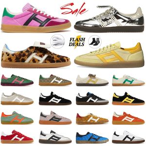 Original OG Wales Bonner Shoes Leopard Print Silver Metallic Designer Shoes Mens kvinnor Sportiga och rik handboll Spezial Pink Black White Sneakers DH Gate Trainers