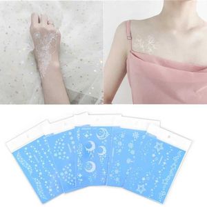 Tattoo Transfer 1 Sheet White Creative Fake Temporary Tattoo Snowflake Start Moon Flower Butterfly Body Art Arm Face Tattoo Makeup Sticker Women 240427