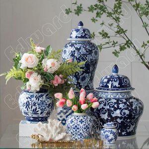 Vase Vase Blue and White Porcelain Ceramic Vintage Living Room Descoration Desk植木鉢植林