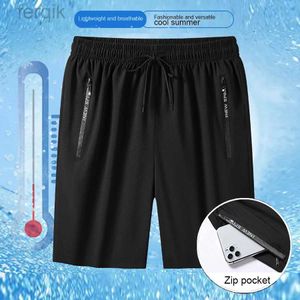 Men's Shorts Outdoor Shorts Men Zippered Pocket Shorts Mens Knee-length Ice Silk Beach Shorts with Zipper Pockets Drawstring for Holiday d240426