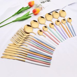 Setler 24 PCS Renkli Yemek Takımı Set Paslanmaz Çelik Altın Tılsım Bıçak Çatal Teaspoon Silverware Çatal Seti Batı Mutfak Sofra Takımları