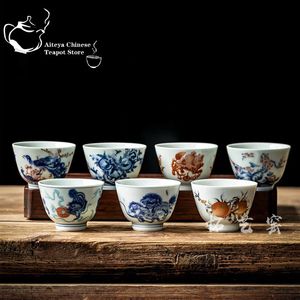 Vintage Blue and White Tea Cup Master Made Made Ceramic Kung Fu Single pessoal pequeno 240422