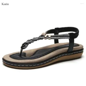 Freizeitschuhe Sommer-Flechten Strassklamme T-Typ Römische Damen Low Flat Outdoor Holiday