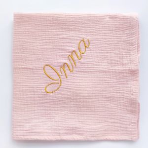 Swaddling Personalized Name Cotton Muslin Baby Swaddle Blankets Newborn Receiving Blanket Solid Swaddle Wrap Infant Soft Sleeping Quilt