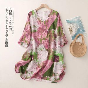 Women's Blouses Limiguyue Summer Retro Loose Floral Print Long Blouse Women V-Neck Half Sleeve Thin Linen Tops Causal Cotton Blusas
