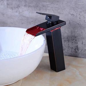 Bathroom Sink Faucets Led Basin Modern Black Bronze Faucet Waterfall Single Hole Cold Water Tap Mixer Taps