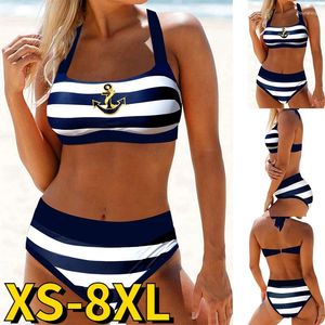 Swimwear's Swimwear Vintage High Waist Swimsuit Stripe Stripe Stampato a due pezzi Bikini Summer Comfort Beachwear