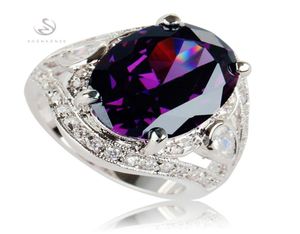 SHUNXUNZE Favourite sell Engagement Wedding rings Jewelry Accessories for women Purple Cubic Zirconia Rhodium Plated R543 s7577297