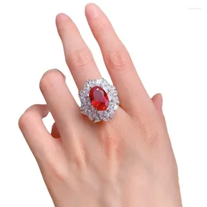 Cluster Rings S925 Silver Ring Set With 9 13mm Pigeon Blood Red Egg Full Diamond Luxury High Carbon Female