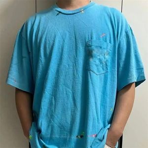 Toppkvalitet 24SS målade fickor Korta ärmar Vintage Oversize T -shirt Men