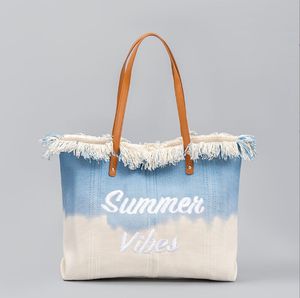 Bag Fashion Canvas Totes Buchstaben Blumen tragbarer Strand Schulter Einkaufsbeutel Casual Beach Bag große Kapazität Handtasche für Mädchen Messenger -Taschen