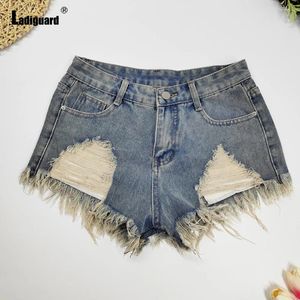 Dżinsy damskie ladiguard seksowne rozryte dżinsowe szorty kobiety szczupłe majtki mody 2024 Summer vintage rozdrobnione spodnie femme