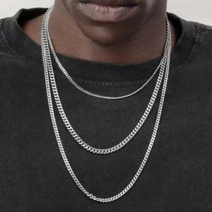 Strands Hip Hop Cuban Chain Necklace Stone Stainless Steel Basic Chain Mens Necklace Simple Necklace Womens Fashion Party Jewelry 240424