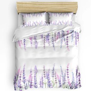 Sets pflanzen lila Lavendel Aquarellblume 3pcs Bettwäsche Set für Schlafzimmer Doppelbett Home Textile Bettdecke Quilt Cover Kissenbezug