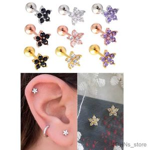 Charm 2pcs 316L Paslanmaz çelik tünel takılar siyah pembe mor kristal kulak saplamaları sarmal lob piercing tragus kabuklu kıkırdak küpe