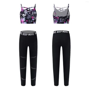 Set di abbigliamento per bambini ragazze allenamento da ginnastico Sport Sport Spedievelves Cropped Tops e pantaloni in vita alta per la gestione di abiti da ginnastica da ballo