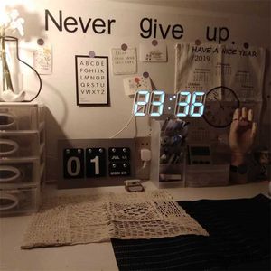 Desk Table Clocks 3D LED Digital Clock Wall Deco Glowing Night Mode Adjustable Electronic Table Clock Wall Clock Decoration Living Room LED Clock