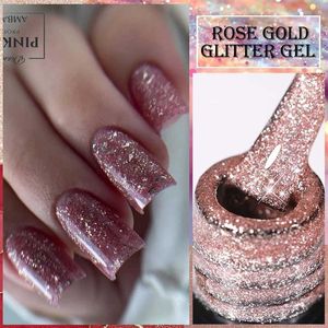 Esmalte liilycute rosa glitter gel esmalte de unha verão rosa ouro lantejas coloridas semi -permanente de imers