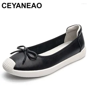 Casual Shoes Promotion Bowknot Cowhide Fashionabla Women Plat Spring Soft Sole Wear Non-Slip Bekväma loafers
