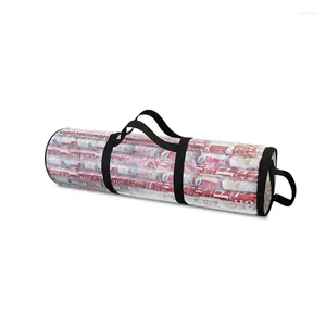 収納バッグ耐久性のある円筒形のギフトラップオーガナイザーバッグイージーキャリーハンドルクリア防水PVCクリスマスラッピングペーパー