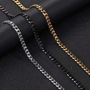 Strands Punk Stainless Steel Womens Necklace Black Gold Curled Cuban Link NK Chain Silver Basic Punk Mens Necklace 240424