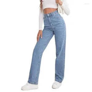 Jeans femminile ad alta vita con gamba dritta denim casual