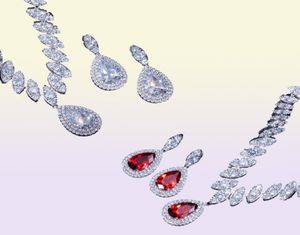 Cwwzircons högkvalitativa kubiska zirkoniumbröllopshalsband och örhängen lyxiga kristall brud smyckesuppsättningar för brudtärnor T109 CX2003959521