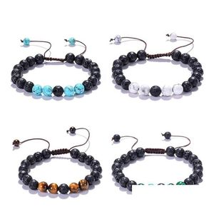 Sankets de miçangas de lava de miçangas 8 mm Moda de pedra natural charme de jóias de jóias Bangles Bangles 2 Styles Bracelete turquesa Drop D Dhmhj