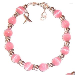 Pulseira de câncer rosa de fios com miçanga Pulseira de conscientização da mama de fita para mulheres jóias de outubro - entrega de gotas dhoxo