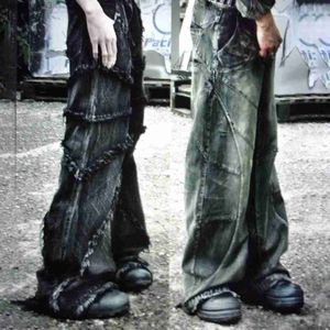 Dżinsy męskie Y2K Tassel dżinsy męskie dżinsy czarne szare myjki gothic street trend młodzież odzież retro luźne szerokie nogi spantsl2404