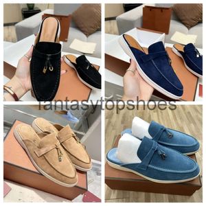 Loro Piano LP Embellished shoes Suede Summer Charms Slides Slippers Luxe Sandals Shoes Genuine Leather Open Toe Casual Flats For Women Luxury OZCU