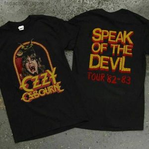Mäns T-shirts sällsynta !!! Retro 1982 Ozzy Osborne Devils Voice Tour T-shirt Black Q240426