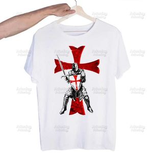 Męskie koszulki Medieval Knights Templar Printed T Shirt Men Retro Umyjne topy