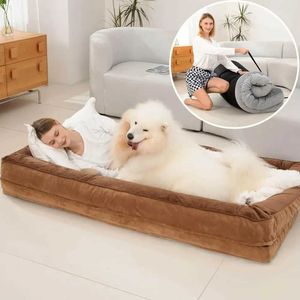 Cat Carriers Crates Houses Foldable human and dog bed suitable for human folding bed with mattress oversized adult dog bed large pet dog bed 240426