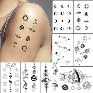 Tatuaż Treatoo Tattoo naklejka Słońce Moon Planet Tymczasowe wodoodporne makijaż ręczny ręka szyja sztuka sztuka dla mężczyzn kobiety 240427