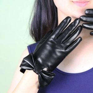 Jesienna zima koreańska moda bok czarny miękki skórzany skórzany owczelny rękawiczki ciepłe rękawiczki damskie ekran dotykowy