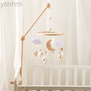 Mobiles# Wooden Baby Rattle Mobile 0-12Month Soft Felt Cartoon Sheep Star Moon Newborn Music Box Hanging Bed Bell Mobile Crib Bracket Toy d240426