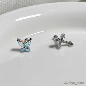 Dangle Chandelier 1PC Stainless Steel Cartilage Studs Womens Earrings 2024 Fashion Piercing Rainbow CZ Butterfly Cross Lobe Tragus Helix Jewelry