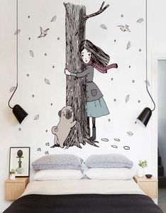 Hold the tree girl dog wall stickers for children room girls bedroom wall decor decal art vinyls wallpaper home decor9377201