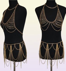 Charm Women Body Chain Dress Chainmail Wrap Halsband Harness Chain Bra Fashion Women Dress Wear Body Jewelry T2005075848648
