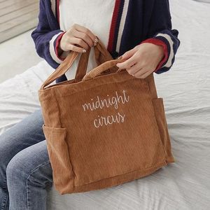 Shoulder Bags Korean Letter Embroidery Handbag Corduroy Fabric Style Fashion Bag For Student Teenager School Messenger