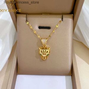 Pendant Necklaces Xiyanike 316L stainless steel necklace with hollow leopard head pendant gold accessories womens birthday jewelry gift Collier Q240426