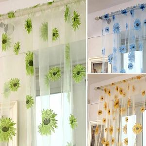 Curtain 1pc 100 200cm Sunflower Tulle Curtains Floral Voile Sheer For Living Room Bedroom Decor Window Treatment Drapes