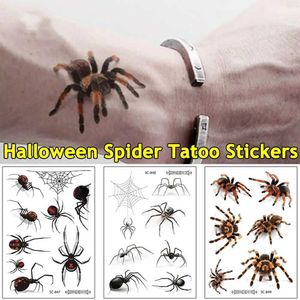 Tatueringsöverföring Vattentät 3D -spindel Tillfällig tatueringsklistermärken för Halloween Fake Tattoo Body Art for Men Women 240426