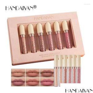 Lip Gloss Rose Matte Liquid Lipstick Conjunto de xícara nua nua à prova d'água Kit Lipgloss Kit 6 PCs/Drop Drop Drop OTFNR