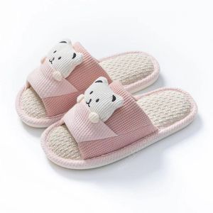 Tofflor Sandaler Spring Autumn Summer Cute and Classic Cotton Woven Slippers Söta Little Bear Ladies Home Bedroom tofflor Casual och bekväma sandaler S1