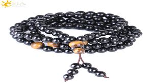 Bracciale ossidiano CSJA LUNGO LUNGO NERO 6MM ROULD NATURALE MULTRYER BUDDHA BUDDHA BRACELETS BRACELE CHINESE REIKI PREGHIERA Gioielli di preghiera Elas5251368