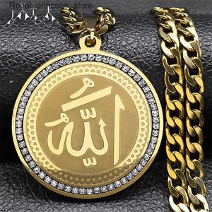 Pendant Necklaces Islamic Muslim Allah Hip Hop Necklace Mens Stainless Steel Gold Pendant Necklace Jewelry Gift NZZ490S05 Q240426