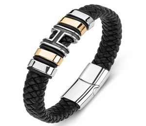 Classic Fashion Men039s Leather Punk Braided Bracelet Multicolor Four Button Letter H Bracelet4440720